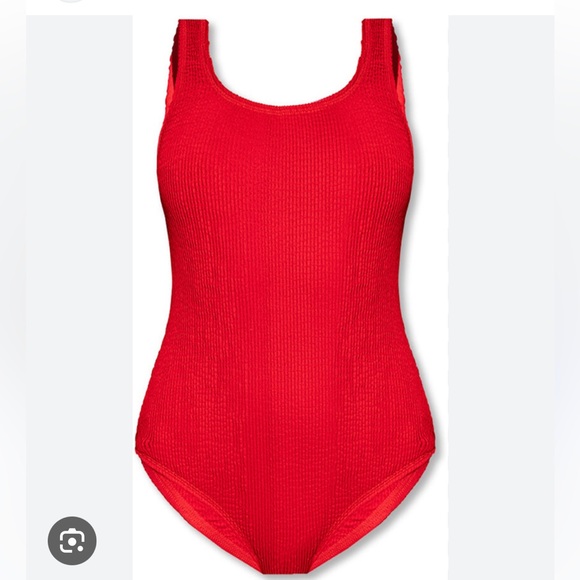 Bottega Veneta red crinkle swimsuit